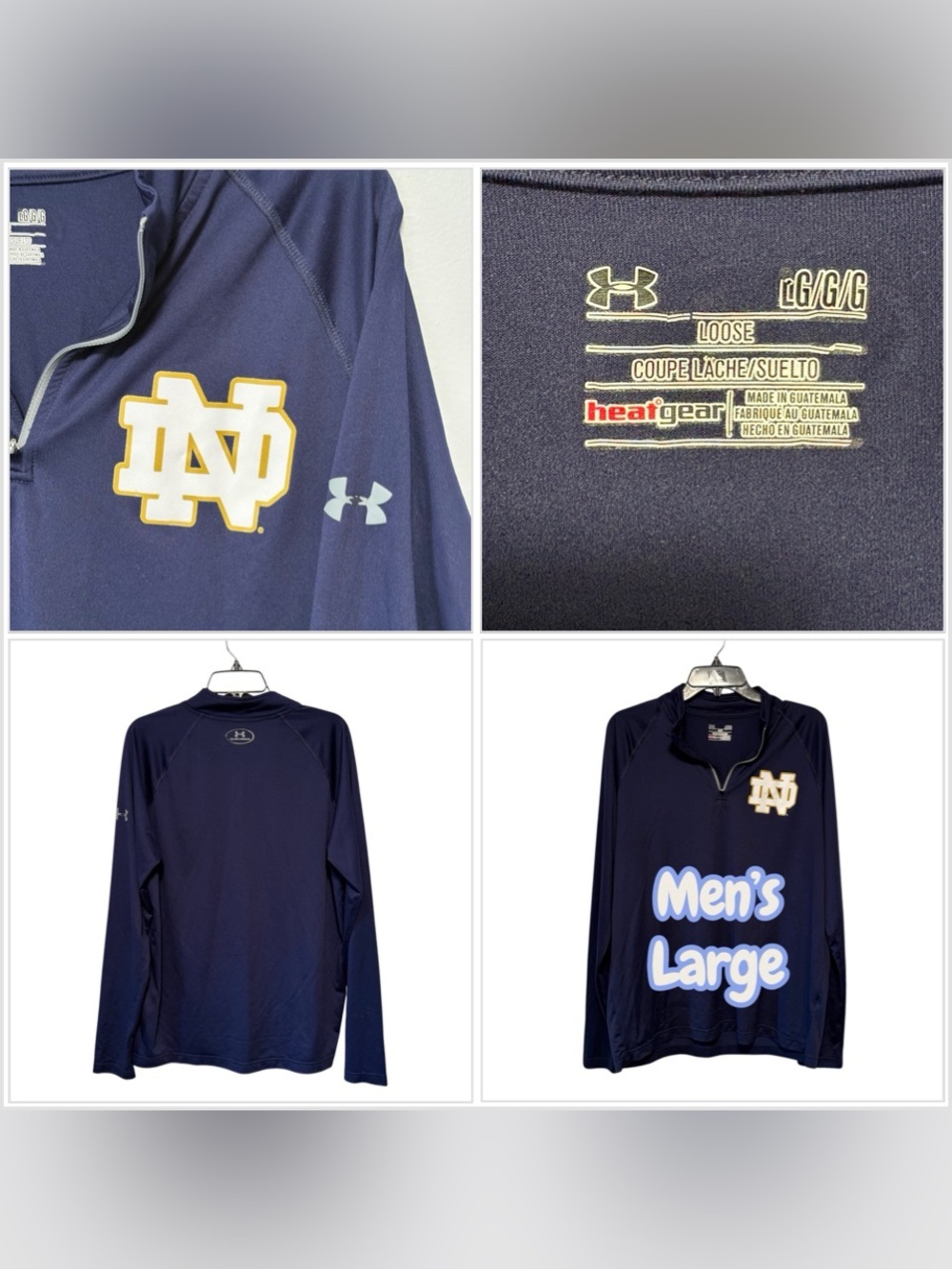 Men’s Under Armour Notre Dame Fighting Irish Large Quarter 1/4 Zip Pullover Blue